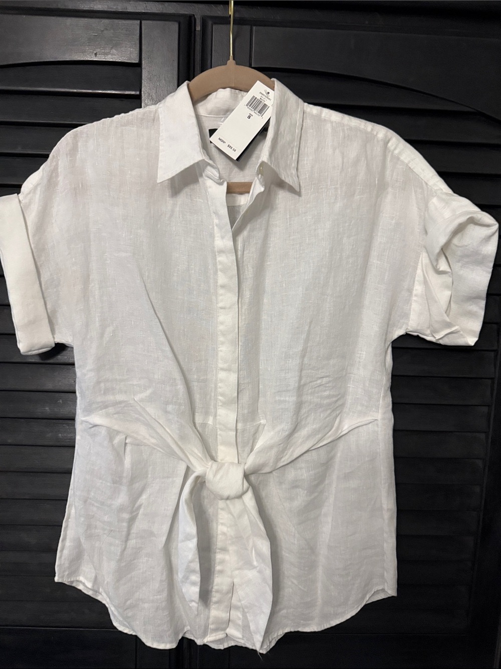 Lauren Ralph Lauren White Short-Sleeve Button-Front Tie Shirt